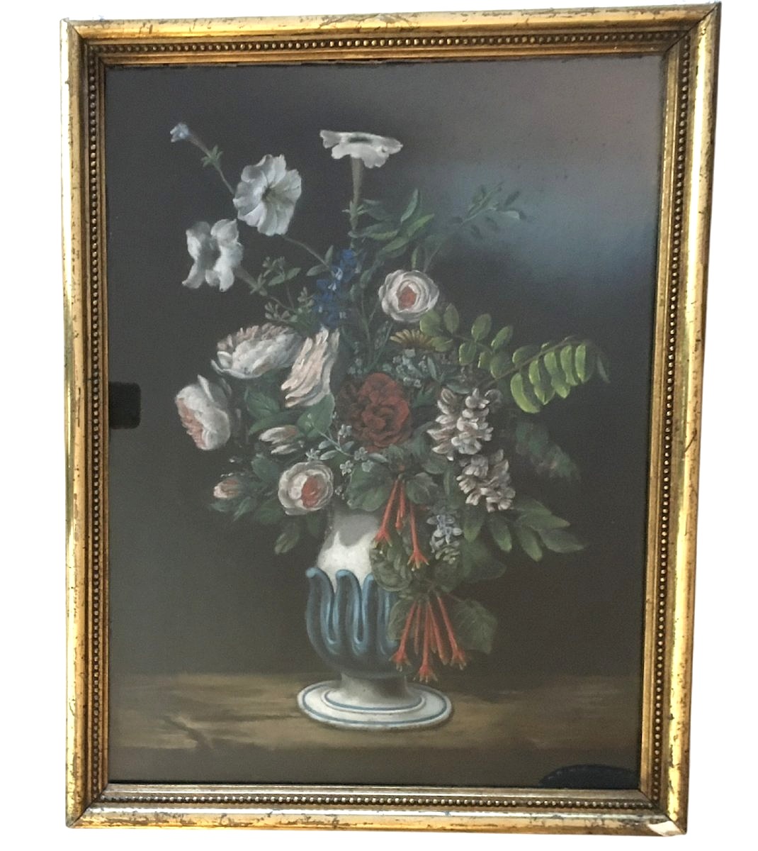Pastel d'un bouquet de Fleurs, Napoléon lll, 19ème-photo-3