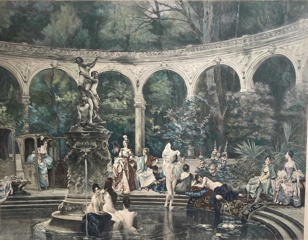 Gravure "Le Bain Des Dames de la Cour", par François Flameng, 1887