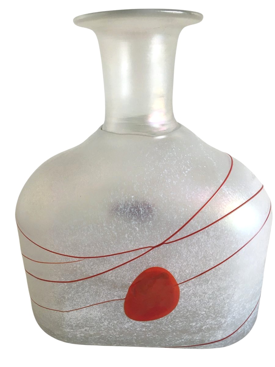 Two Frosted Blown Glass Vases - (red Galaxy Model) Bertil Vallien, Sweden 1986-photo-2