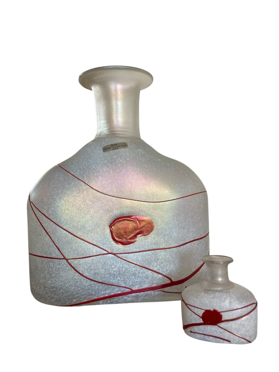 Vases en verre soufflé givré - (Modèle Galaxie Rouge)  par Bertil Vallien, Suède 1986-photo-1