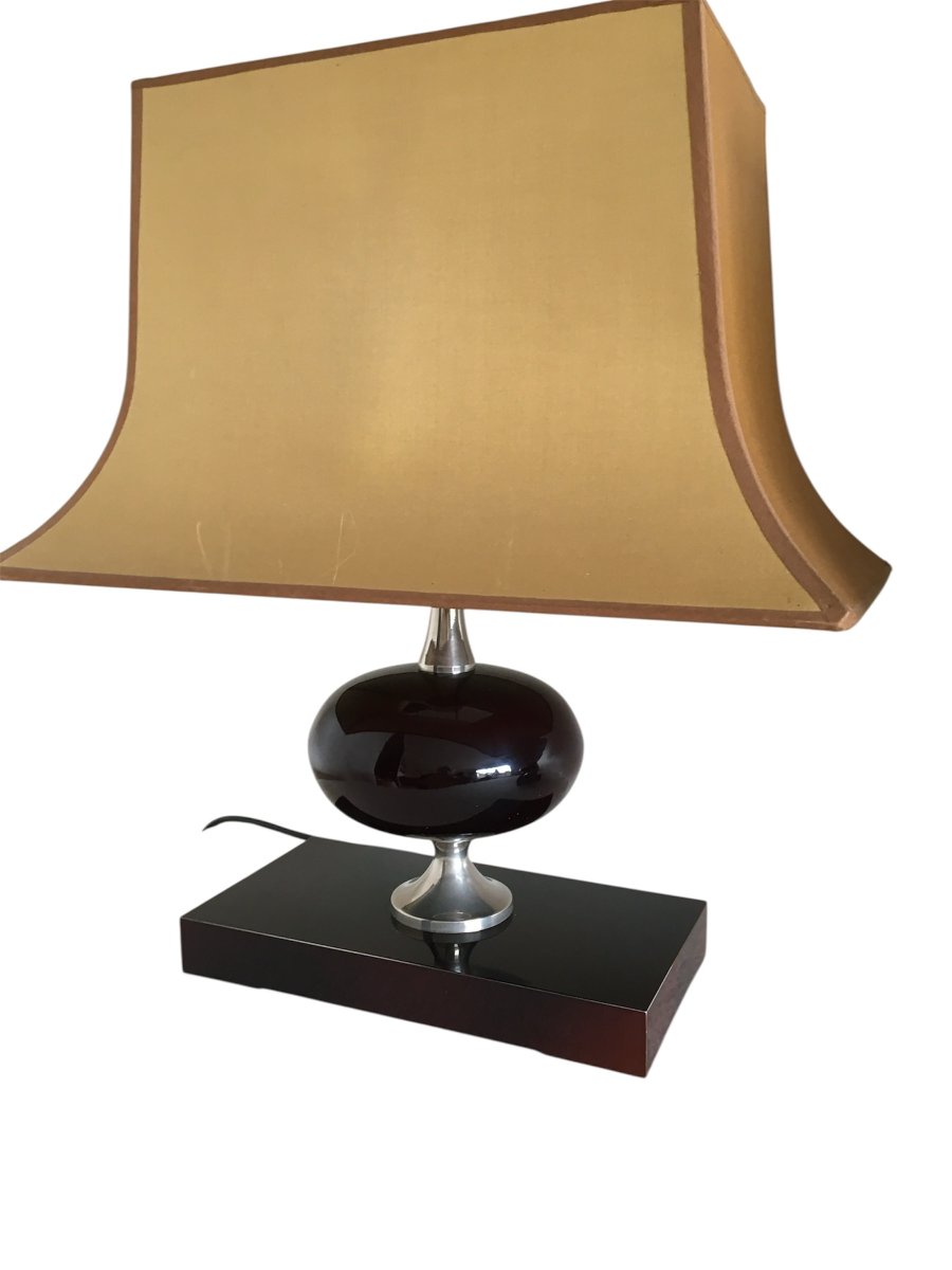 Paire de lampes, résine et acier chromé, par Philippe Barbier, vers 1970-photo-4