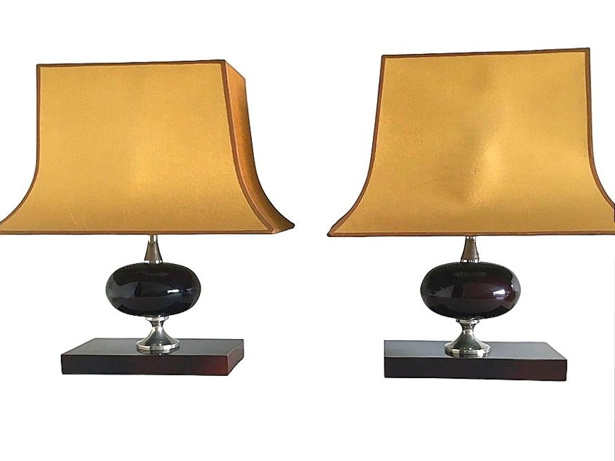 Paire de lampes, résine et acier chromé, par Philippe Barbier, vers 1970-photo-2