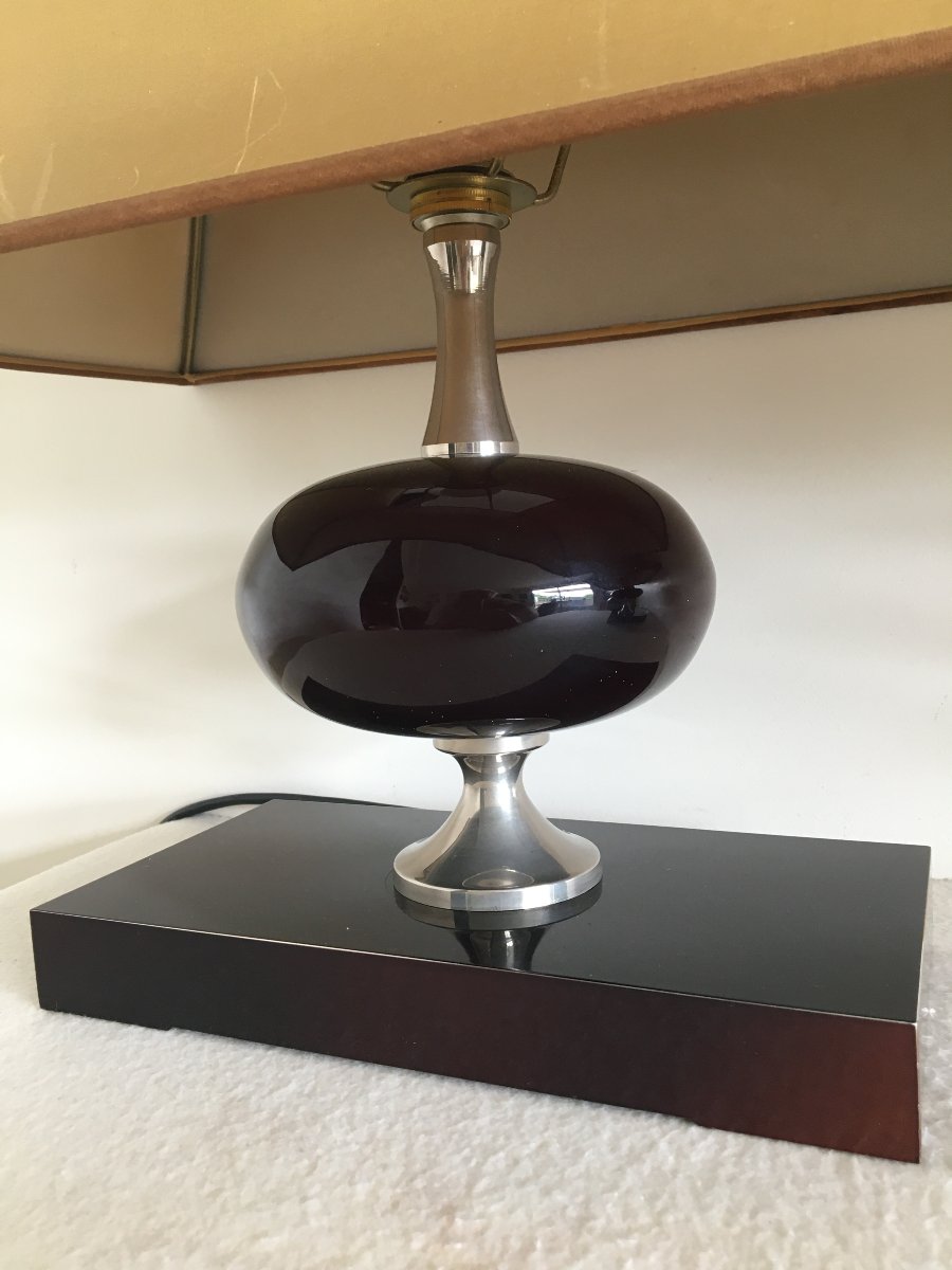 Paire de lampes, résine et acier chromé, par Philippe Barbier, vers 1970-photo-8