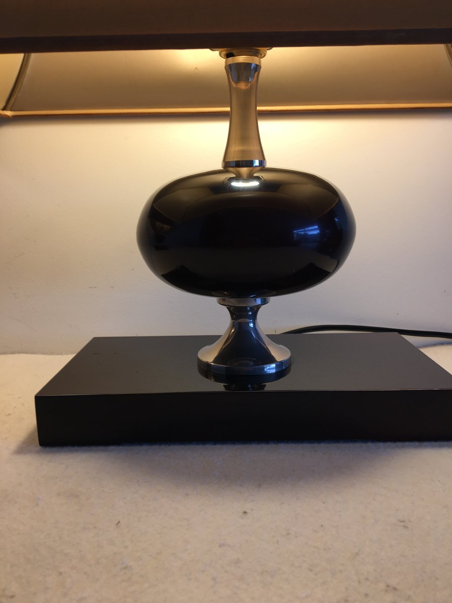 Paire de lampes, résine et acier chromé, par Philippe Barbier, vers 1970-photo-4