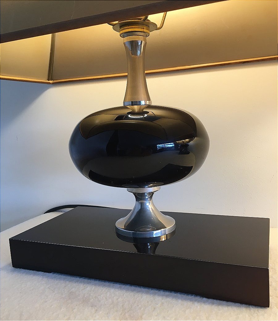 Paire de lampes, résine et acier chromé, par Philippe Barbier, vers 1970-photo-5