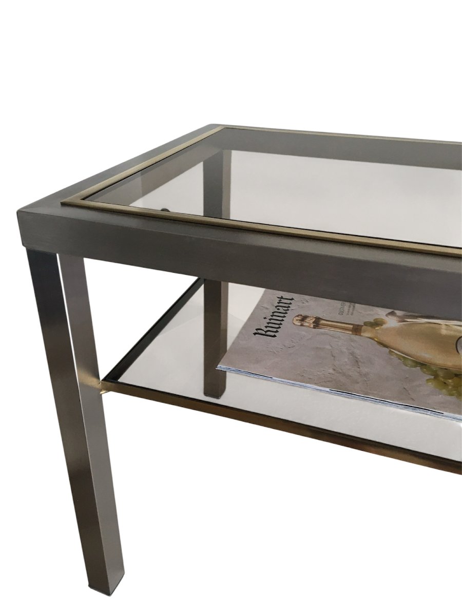 Paire de Tables d'Appoint en Acier Brossé, Verre Fumé par Guy Lefèvre -photo-5
