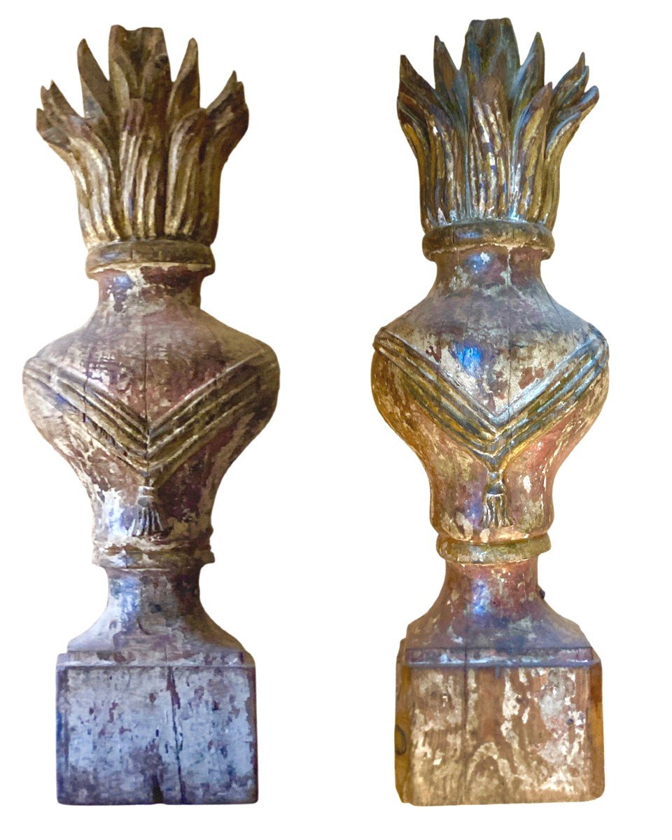 Paire de Grands Pots à Feu, bois polychromé, Début 18ÈME, Régence