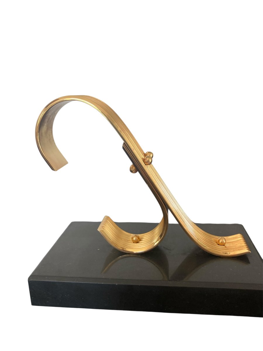 Pair Of Bookends, Brass And Marble, Gold Starry, Circa 1960-photo-4