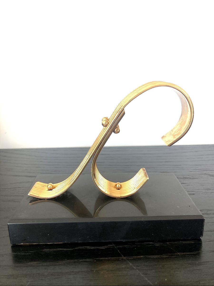 Pair Of Bookends, Brass And Marble, Gold Starry, Circa 1960-photo-2