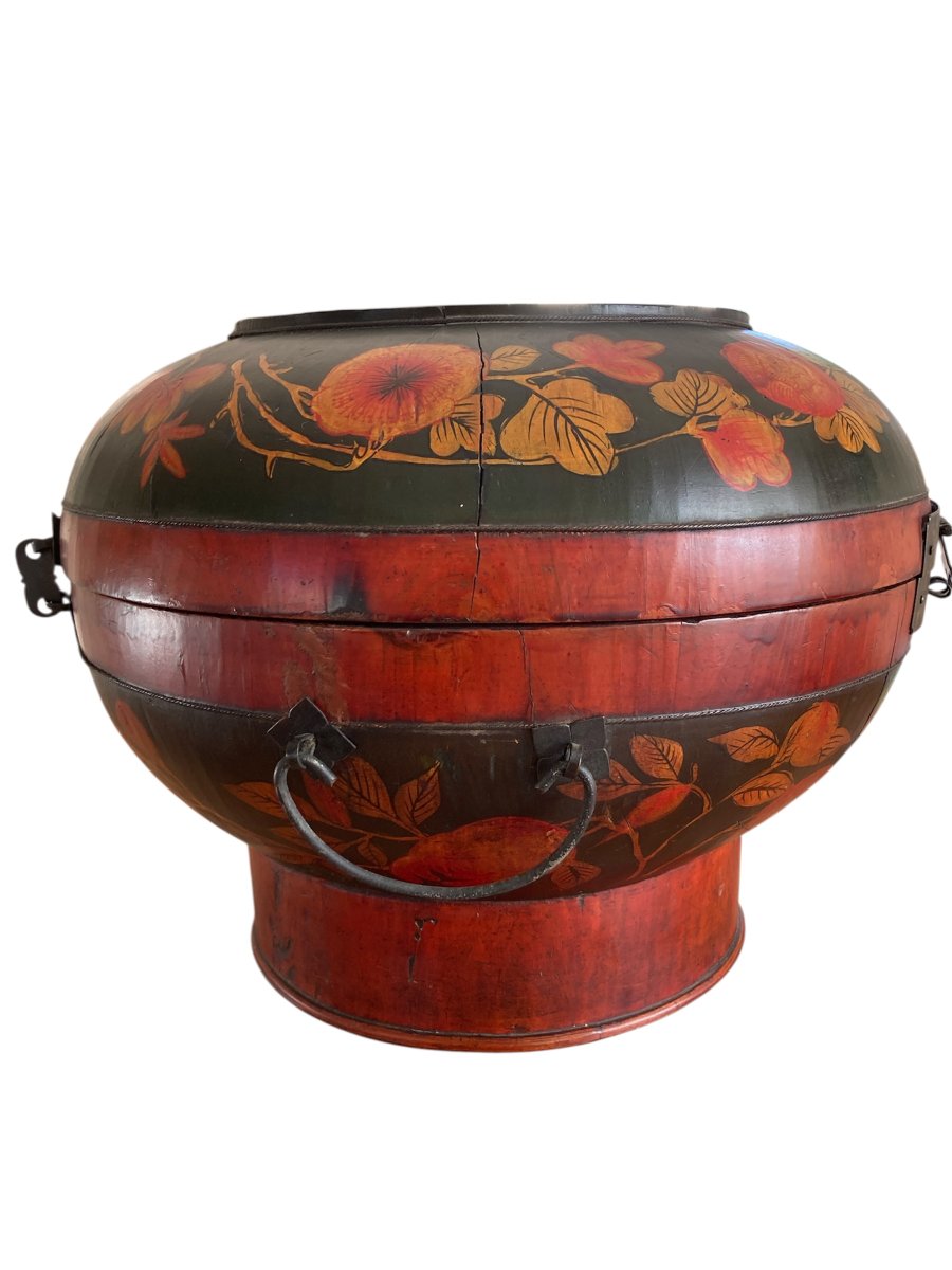 Grande Boîte de mariage Chinoise, bois polychromé, Début 20ème-photo-2