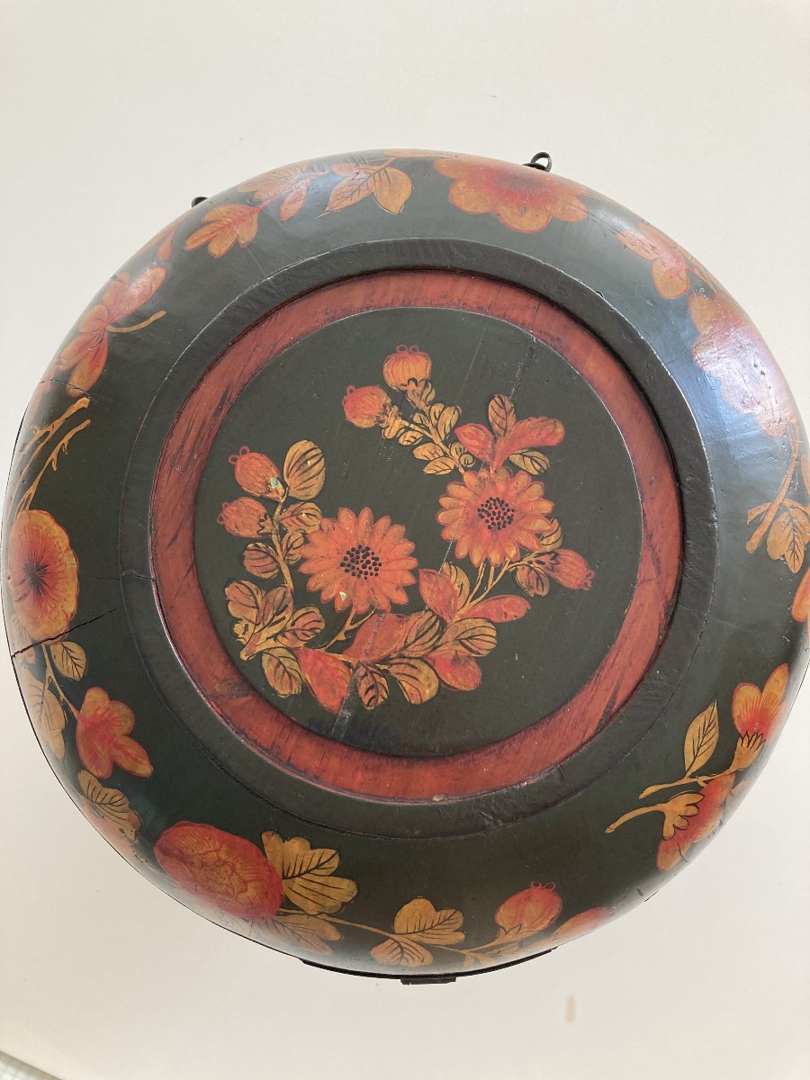 Grande Boîte de mariage Chinoise, bois polychromé, Début 20ème-photo-3