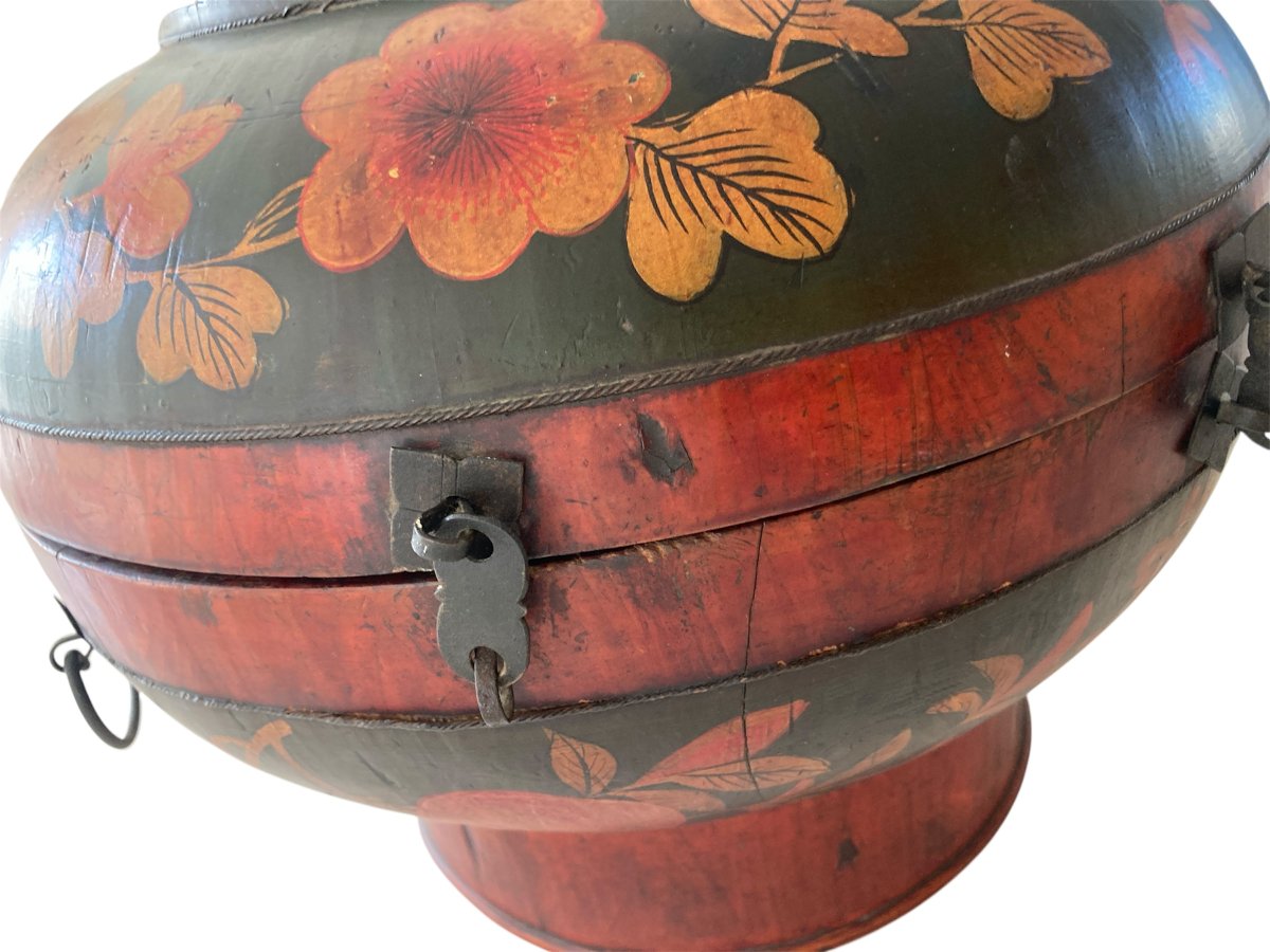 Grande Boîte de mariage Chinoise, bois polychromé, Début 20ème-photo-4