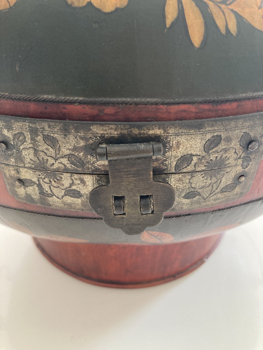 Grande Boîte de mariage Chinoise, bois polychromé, Début 20ème-photo-4