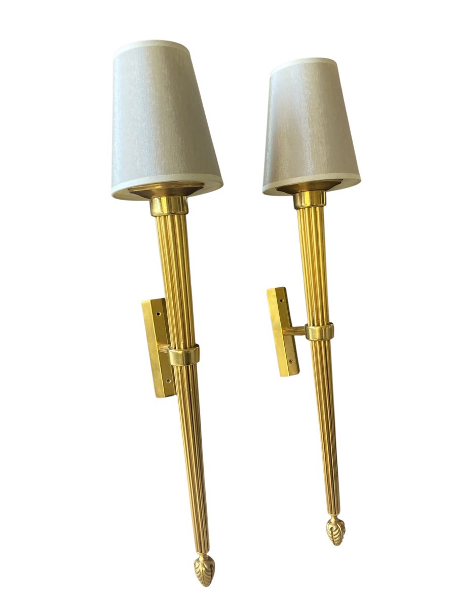 Pair Of Gilded Bronze Wall Sconces, Circa 1970