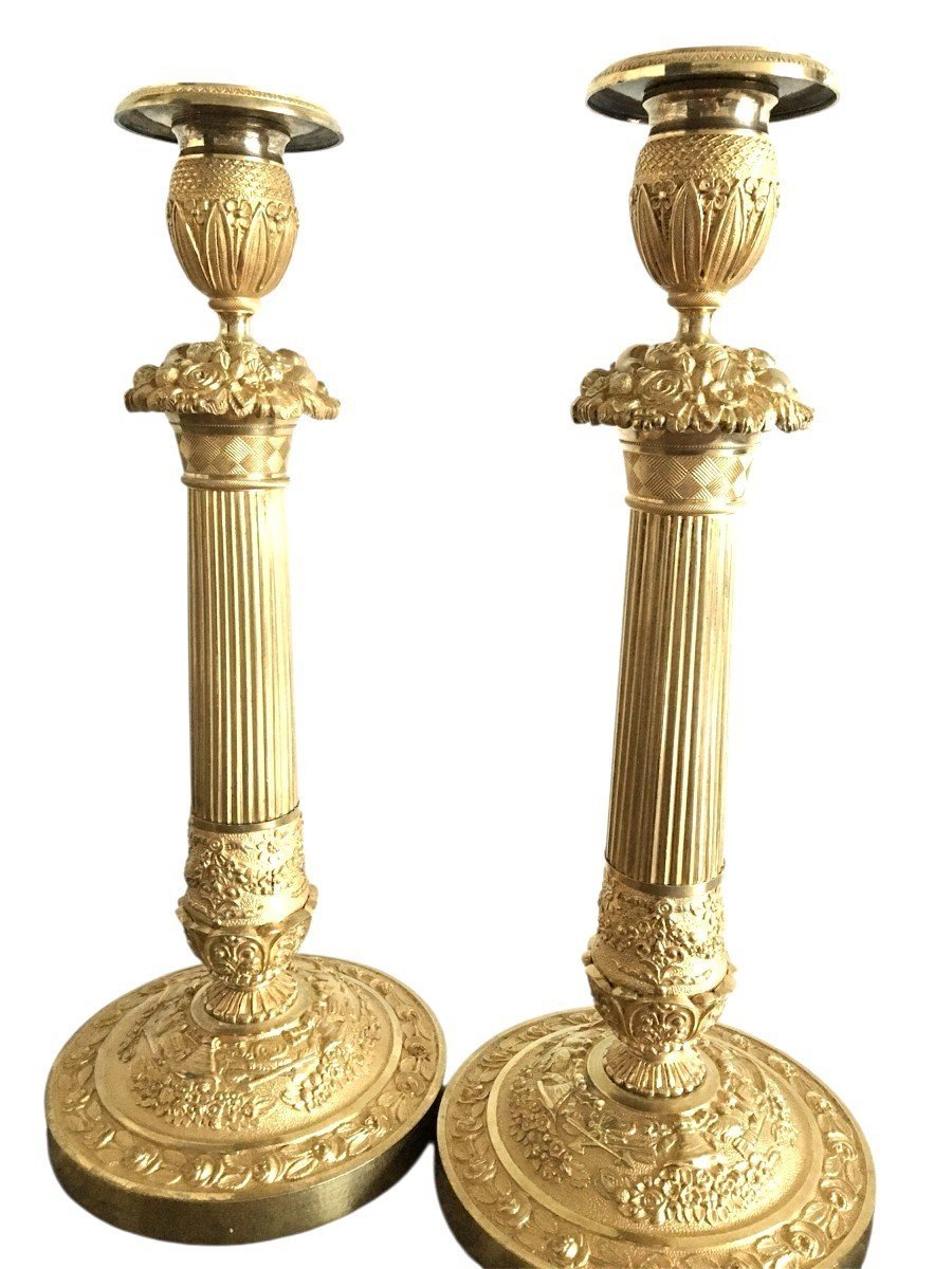 Paire de flambeaux 19ème d’époque Restauration, montées en lampes.