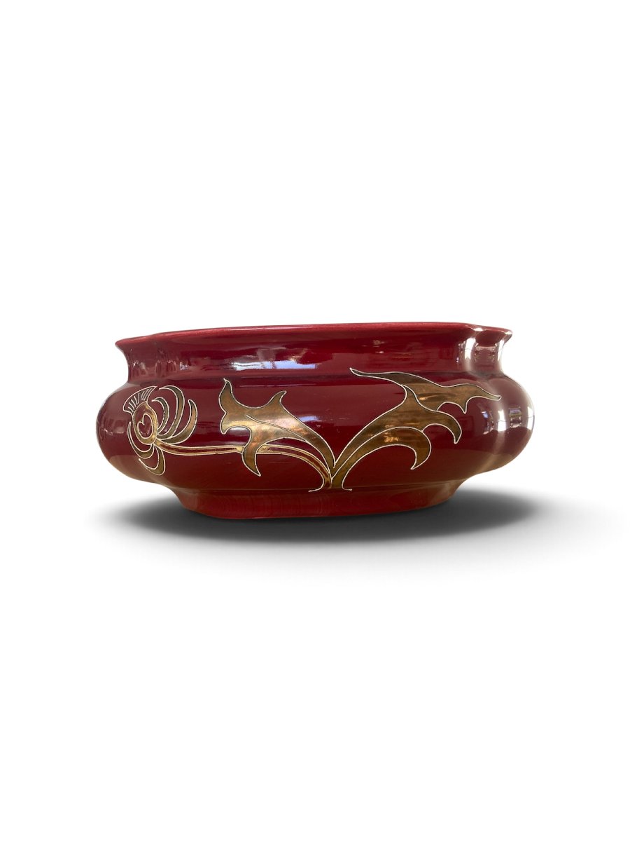 Cache-pot - jardinière en céramique, Faience de Sarreguemines,  Art nouveau-photo-2