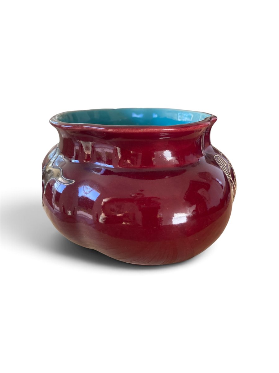 Cache-pot - jardinière en céramique, Faience de Sarreguemines,  Art nouveau-photo-4