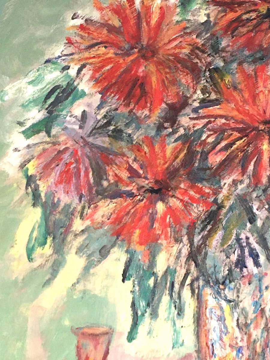 Oil On Hardboard, Bouquet Of Flowers, Bernard Marre-photo-2