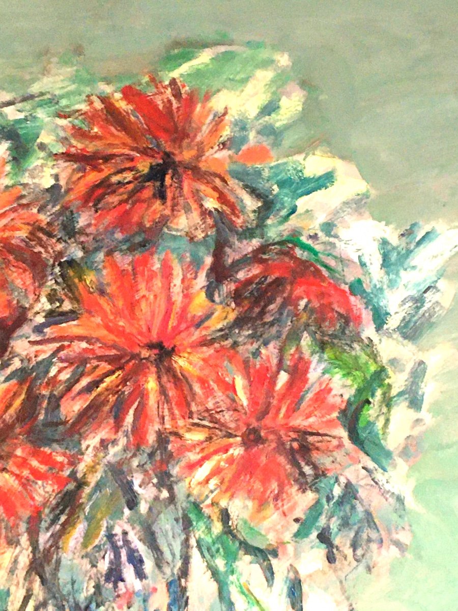Oil On Hardboard, Bouquet Of Flowers, Bernard Marre-photo-3