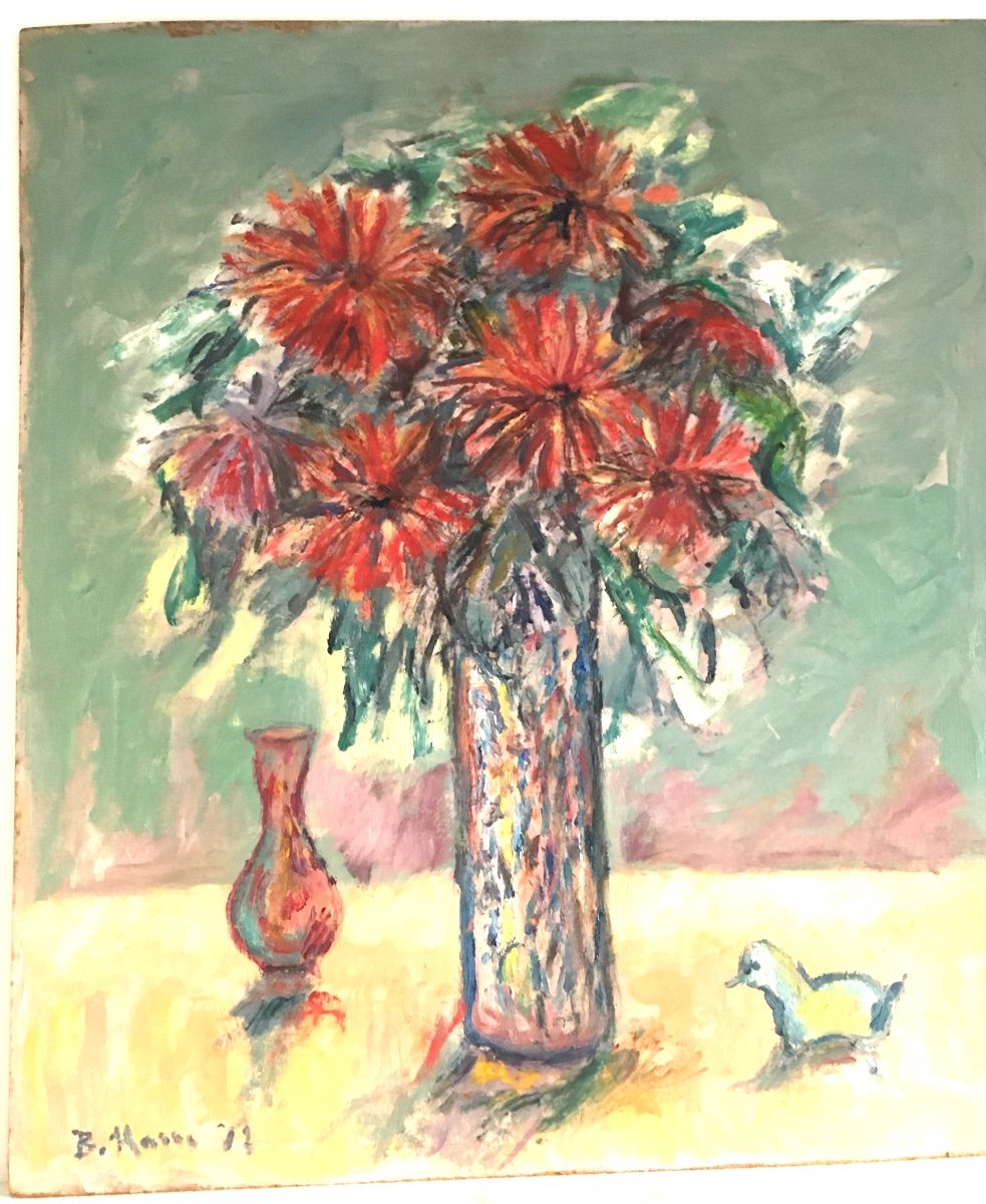 Oil On Hardboard, Bouquet Of Flowers, Bernard Marre