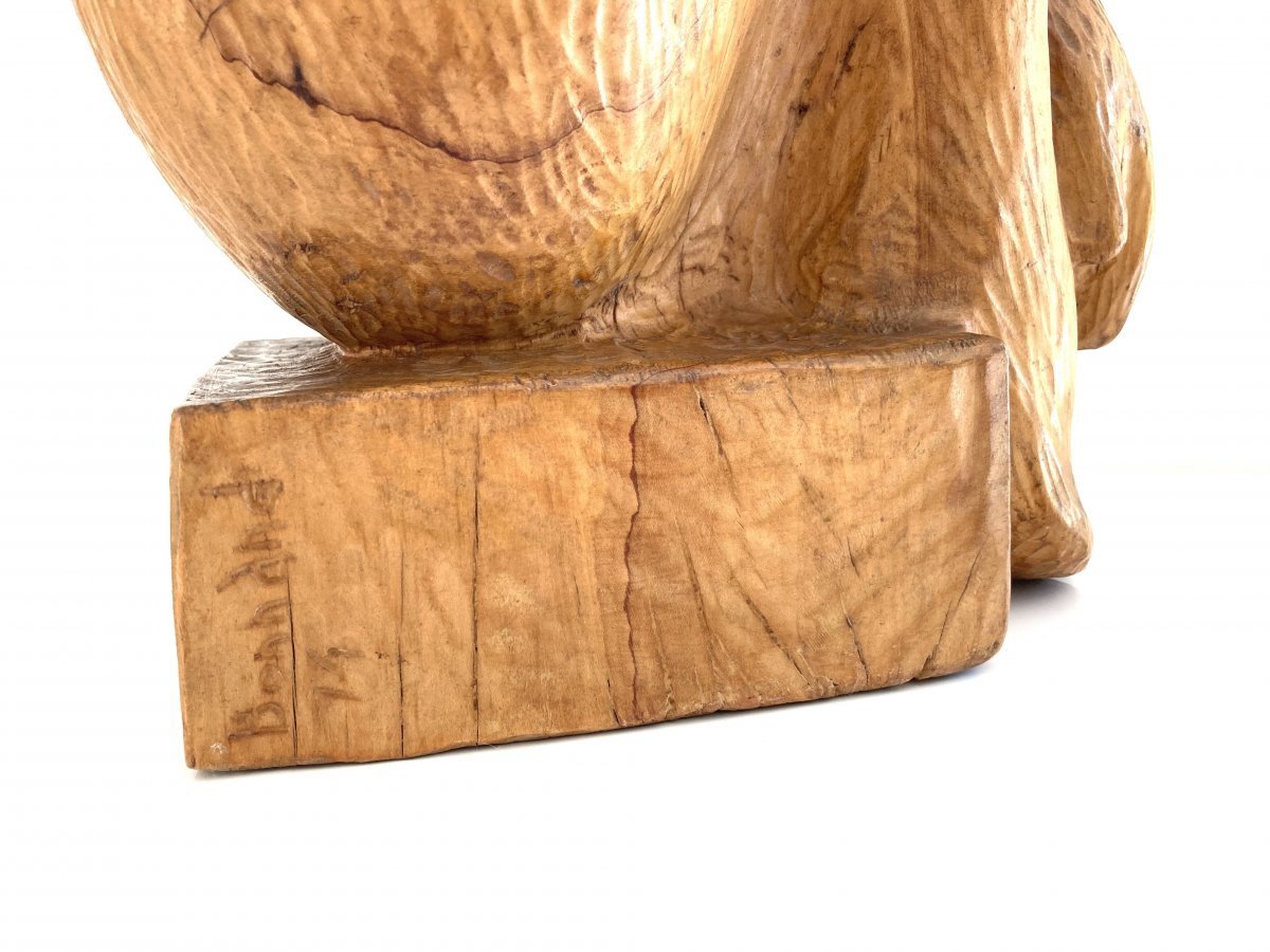 Large Young Woman Sculpture 64 Cm, Solid Wood, By Michel Bonnand-photo-4