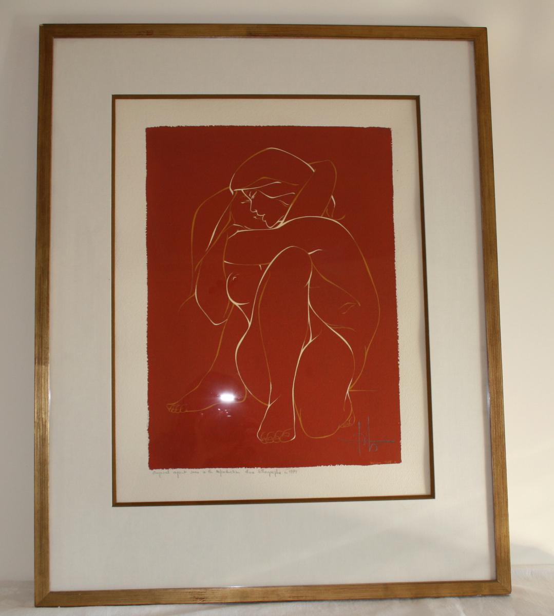 Gouache On Velin, Female Nude, 1975