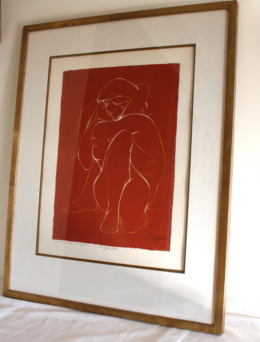 Gouache On Velin, Female Nude, 1975-photo-2