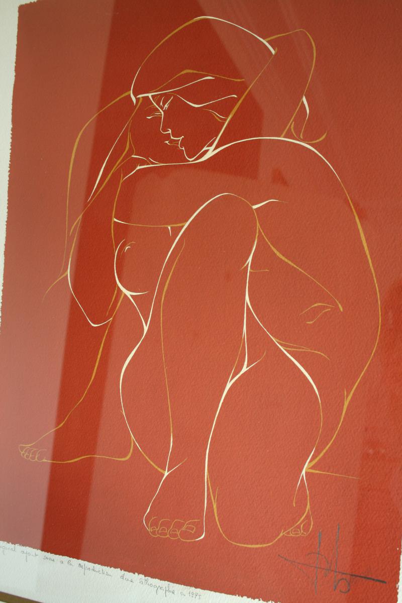 Gouache On Velin, Female Nude, 1975-photo-4