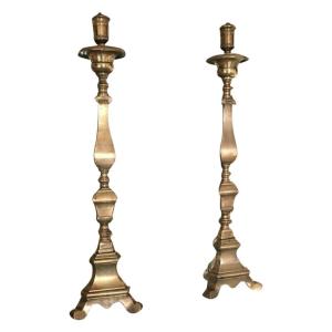 Pair Of Very Large Candlesticks - 17th Century