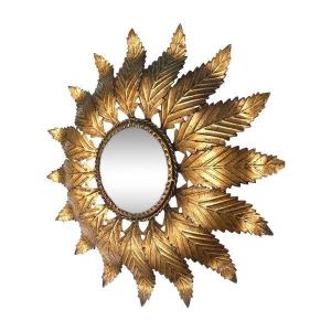 Golden Iron Sun Mirror, In The Style Of Chaty Vallauris, 1960s
