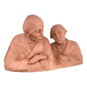Terracotta Print By Gaston Hauchecorne, - Art Deco Period