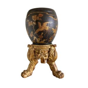 Cast Iron And Lacquered Flower Pot, Meiji Period, Japan