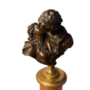 Bronze Sculpture, The Kiss Given, After Jean Antoine Houdon (1741-1828), Circa 1820