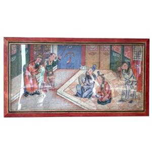 Grande Peinture Chinoise, 164 cm, Panneau de Bambou, 19ème Chine