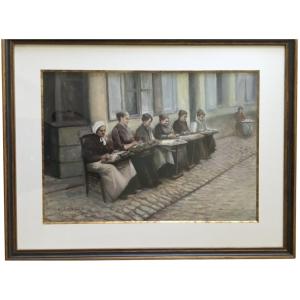 Grande gouache et aquarelle par Maurice Dubois (1869 - 1944)