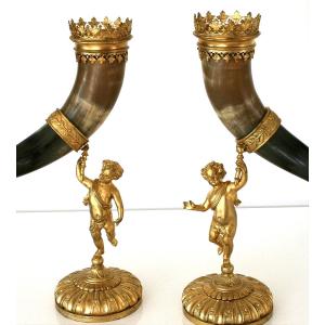 Paire de Grandes Cornes d'Abondance, 19ème