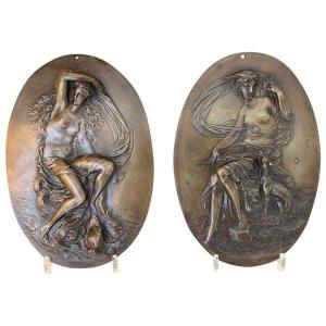 Pair Of Large Bronze Medallions, 19th Century