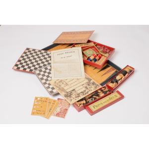 Variety Of Old Board Games, Backgammon, Checkers, Backgammon, Circa 1950