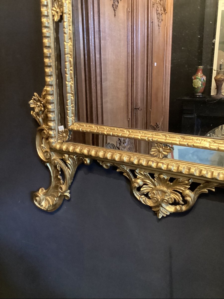 Mirror With Pediment And Beads In Carved And Gilded Wood -photo-3