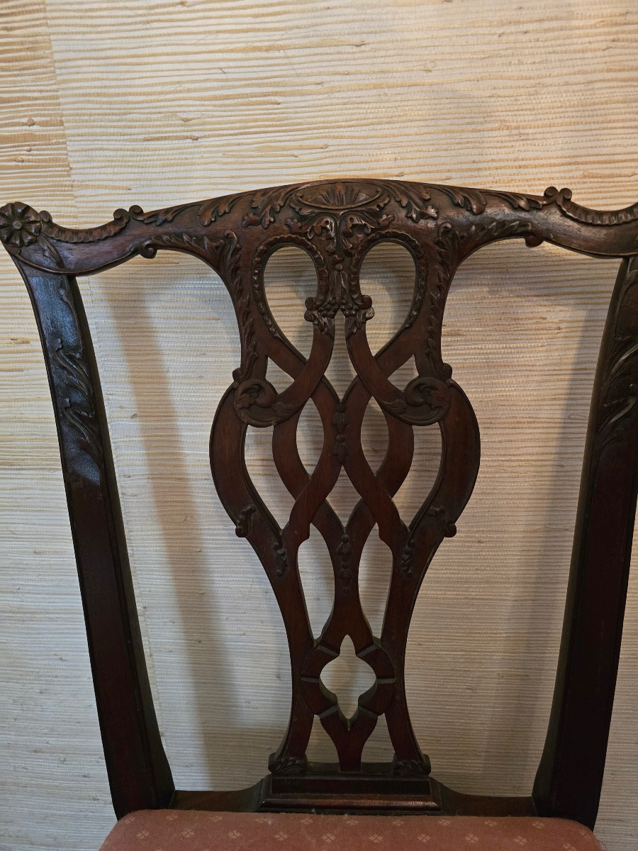 Set Of 10 Chippendale Chairs And Two Armchairs-photo-2