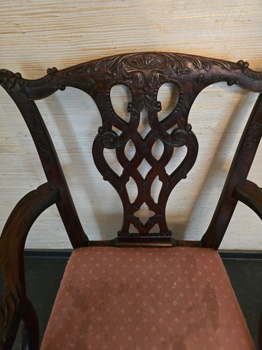 Set Of 10 Chippendale Chairs And Two Armchairs-photo-1