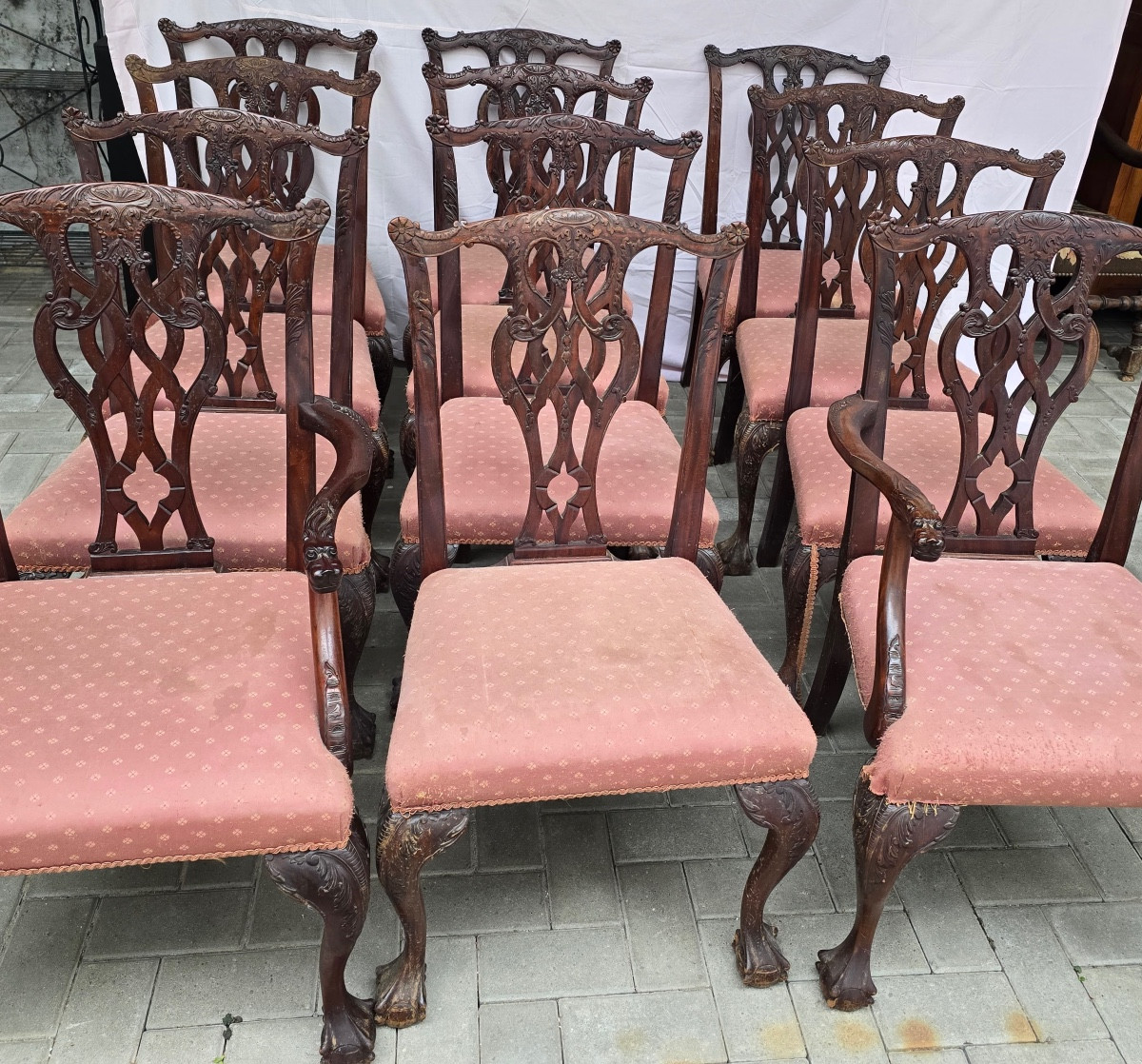 Set Of 10 Chippendale Chairs And Two Armchairs