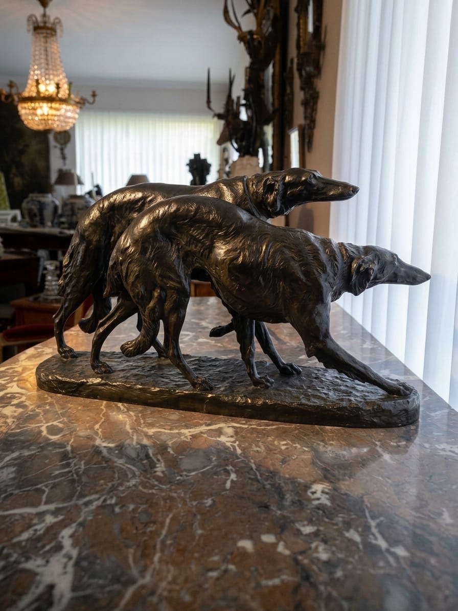 Bronze Sculpture Of Two Greyhounds 