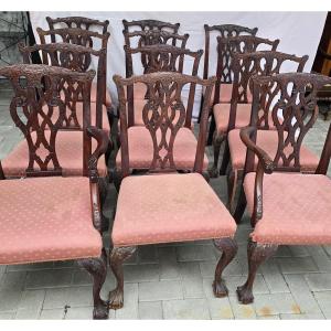 Ensemble de 10 chaises et deux fauteuils Chippendale