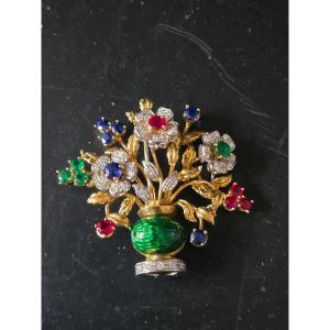 Tutti Frutti 18k Gold Brooch