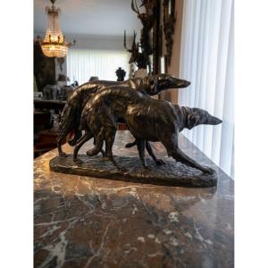 Bronze Sculpture Of Two Greyhounds