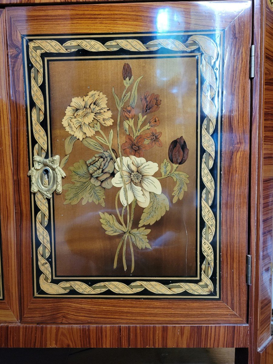 Secrétaire d'époque Louis XVI à Décors De Paysage Et De Jardin En Marquèterie De Bois éxotiques-photo-8