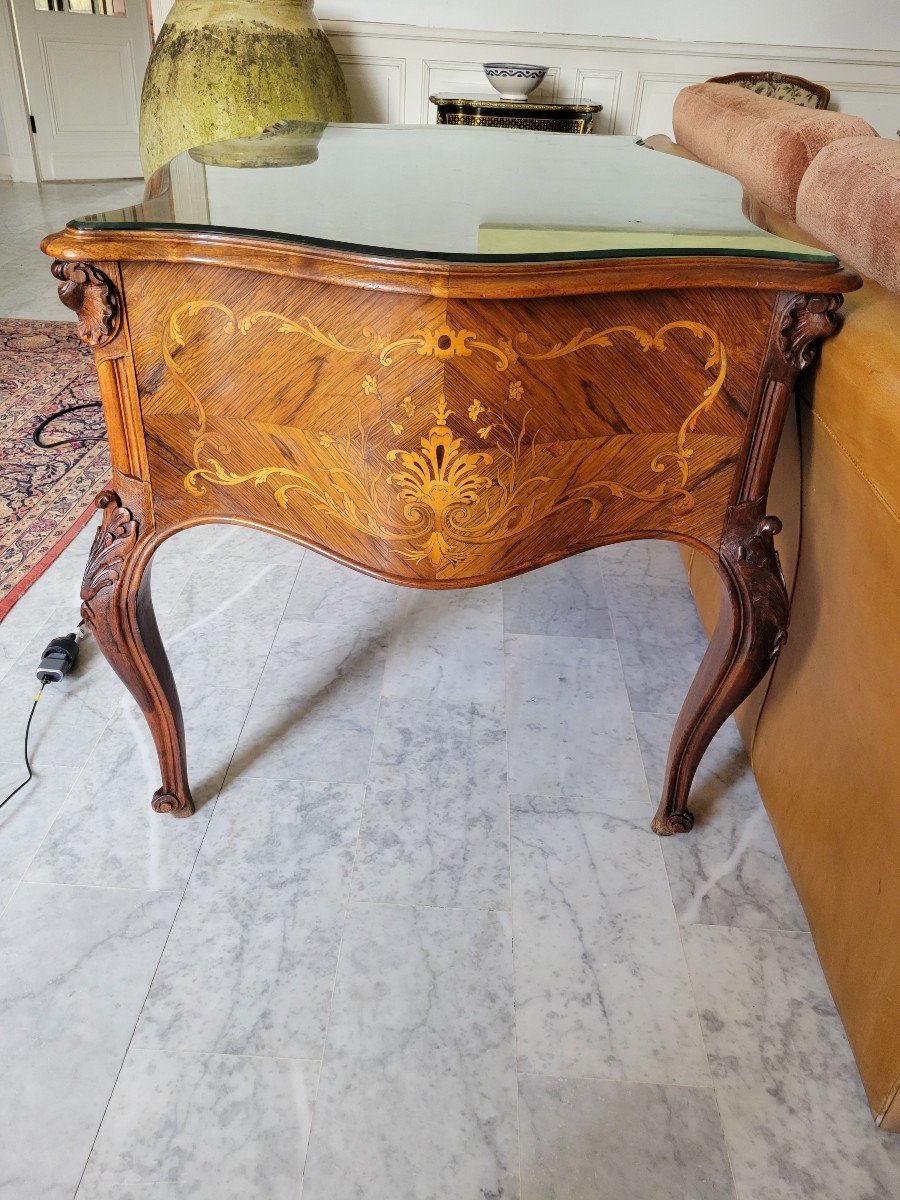 Beau Bureau Entièrement Marqueté  Fin XIX Ou Début XX Siècle Style Louis XV.-photo-2