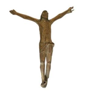 Christ De La Crucifixion Figure Sculptée En Bois Avec Traces De Polychromie