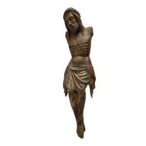 Imposing Christ In Carved And Polychromed Oak.